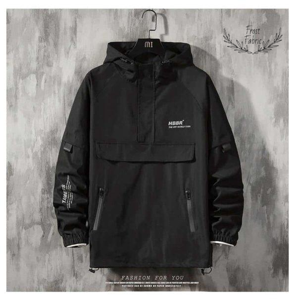 Men's Black Techwear Waterproof Pullover Windbreaker Hoodie Jacket Urban Streetwear