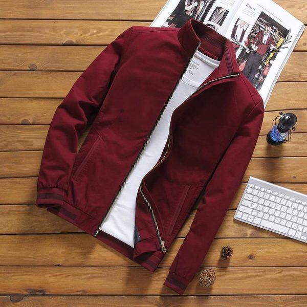 Men's Burgundy Lightweight Stand-Collar Zip Jacket: Versatile Streetwear Outerwear