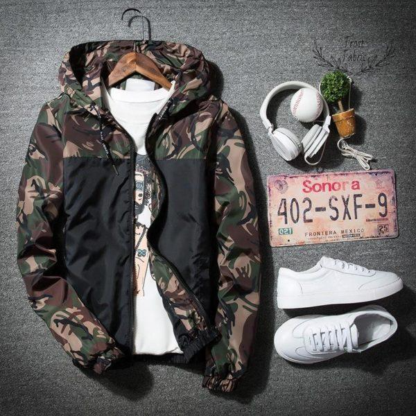 Men's Camouflage Lightweight Hooded Windbreaker Jacket – Outdoor Streetwear Essential