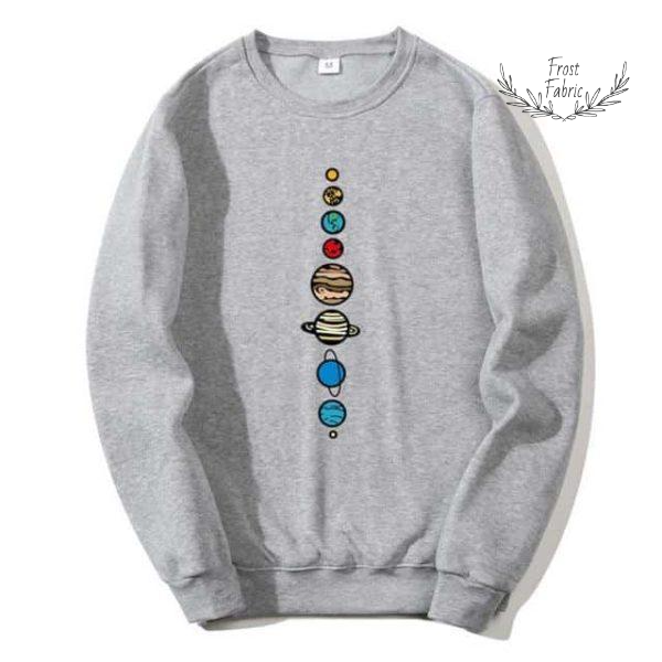 Men's Casual Solar System Graphic Sweatshirt - Soft Crewneck Space Pullover
