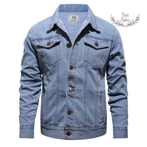 Men's Classic Light Blue Denim Jean Jacket - Durable Cotton Casual