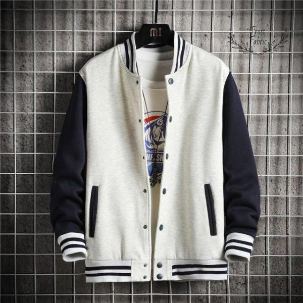 Men's Classic White Navy Varsity Baseball Jacket - Snap Button Design