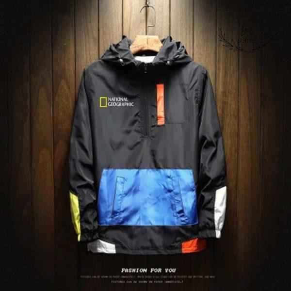 Men's Colorblock Hooded Windbreaker: Lightweight Outdoor Streetwear Jacket for All Seasons