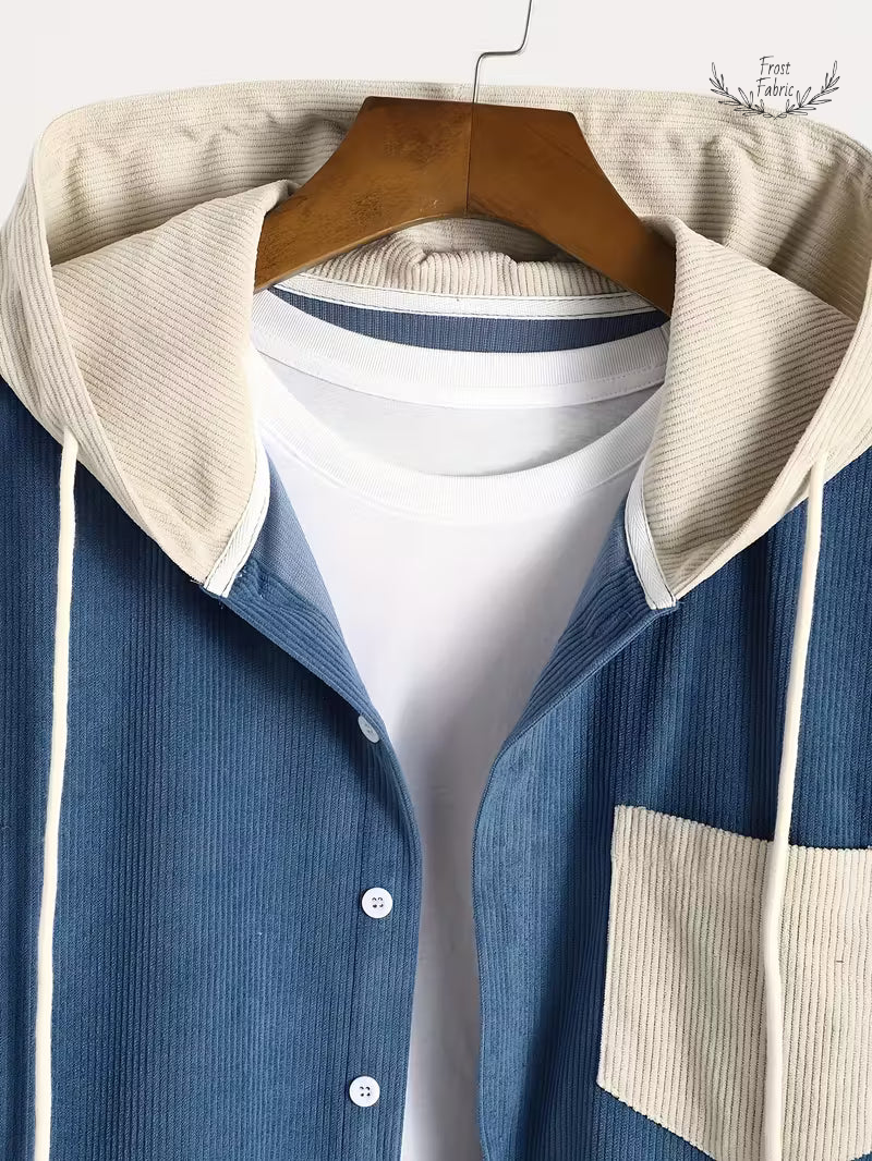 Frost & Fabric Men's Corduroy Textured Hooded Zip Jacket 鈥 Stylish All-Season Outerwear