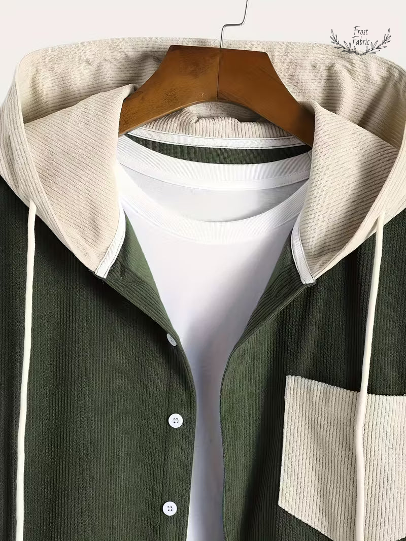 Frost & Fabric Men's Corduroy Textured Hooded Zip Jacket 鈥 Stylish All-Season Outerwear