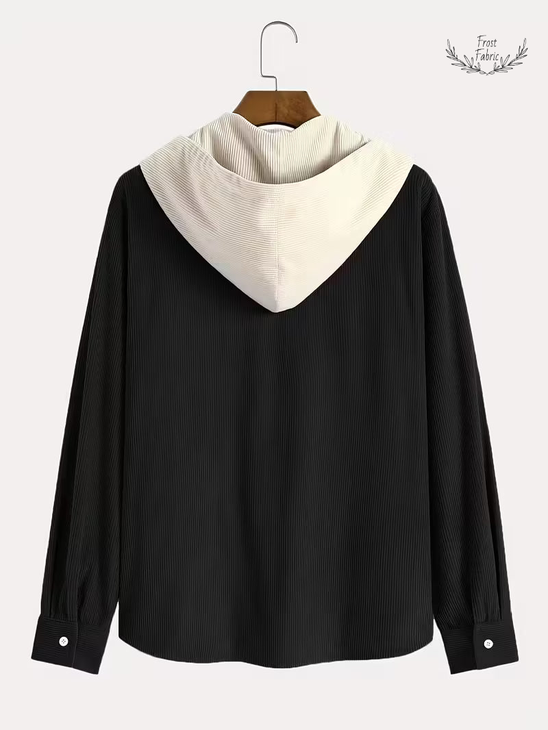 Frost & Fabric Men's Corduroy Textured Hooded Zip Jacket 鈥 Stylish All-Season Outerwear