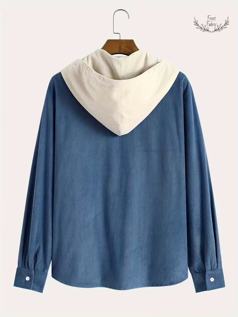 Frost & Fabric Men's Corduroy Textured Hooded Zip Jacket 鈥 Stylish All-Season Outerwear