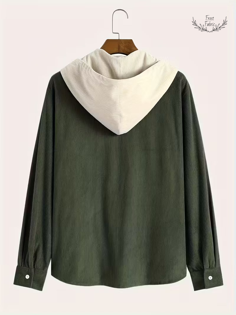 Frost & Fabric Men's Corduroy Textured Hooded Zip Jacket 鈥 Stylish All-Season Outerwear