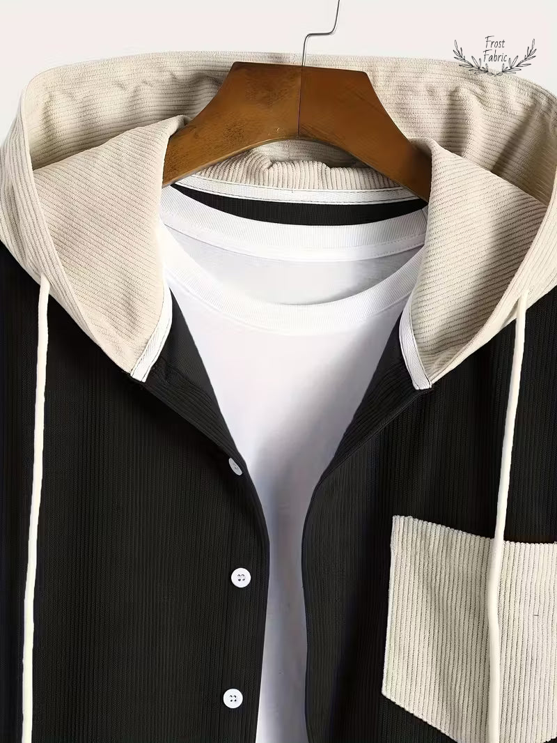 Frost & Fabric Men's Corduroy Textured Hooded Zip Jacket 鈥 Stylish All-Season Outerwear