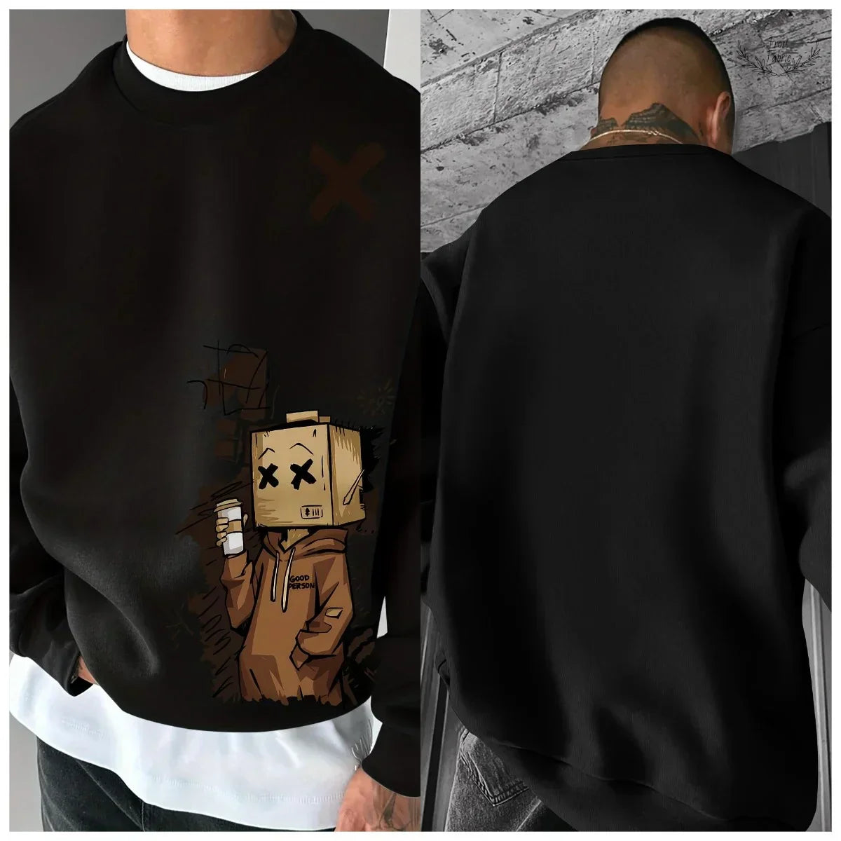 Men's Cozy Cartoon Letter Print Long Sleeve Urban Pullover Sweatshirt