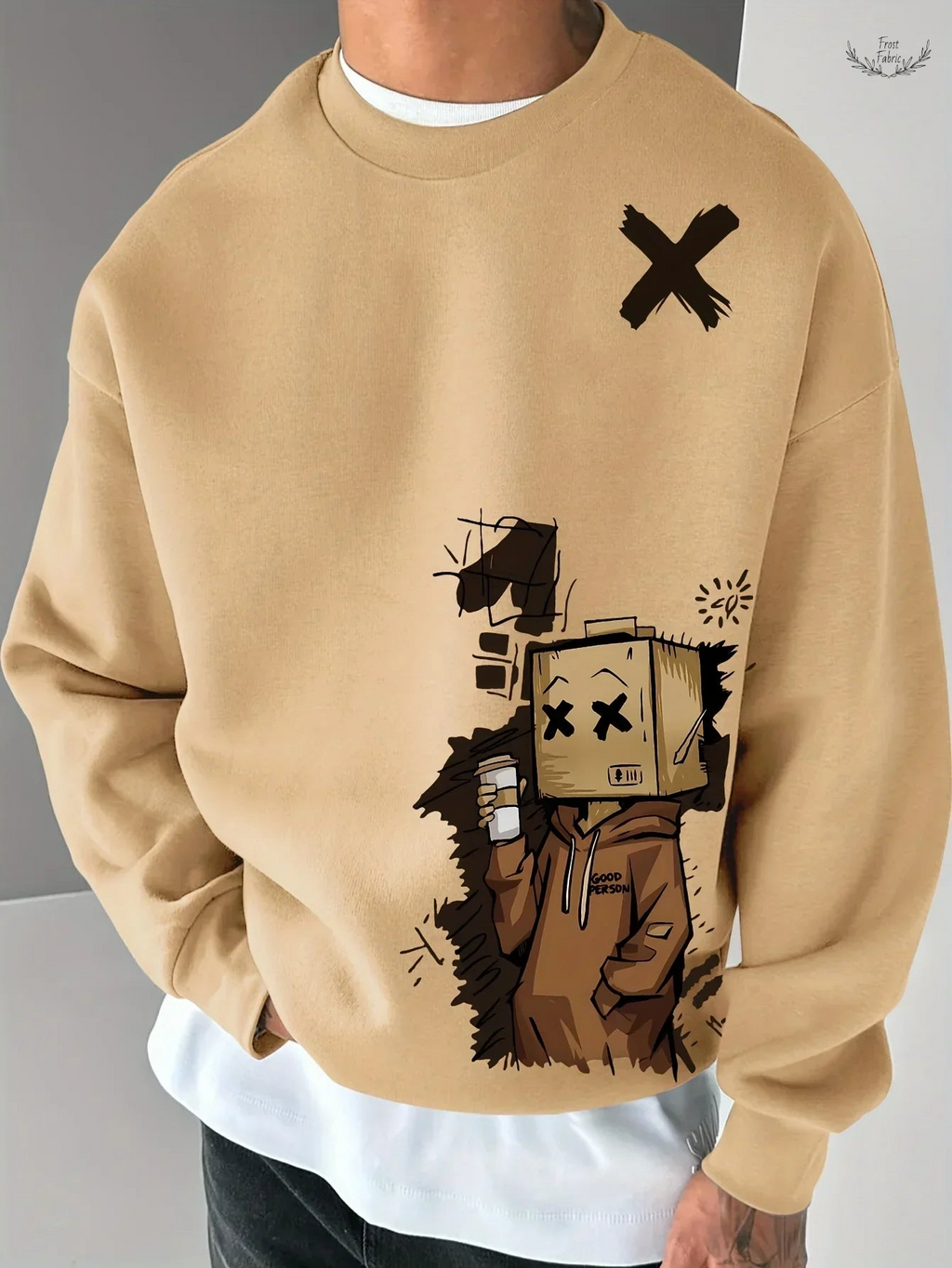 Men's Cozy Cartoon Letter Print Long Sleeve Urban Pullover Sweatshirt