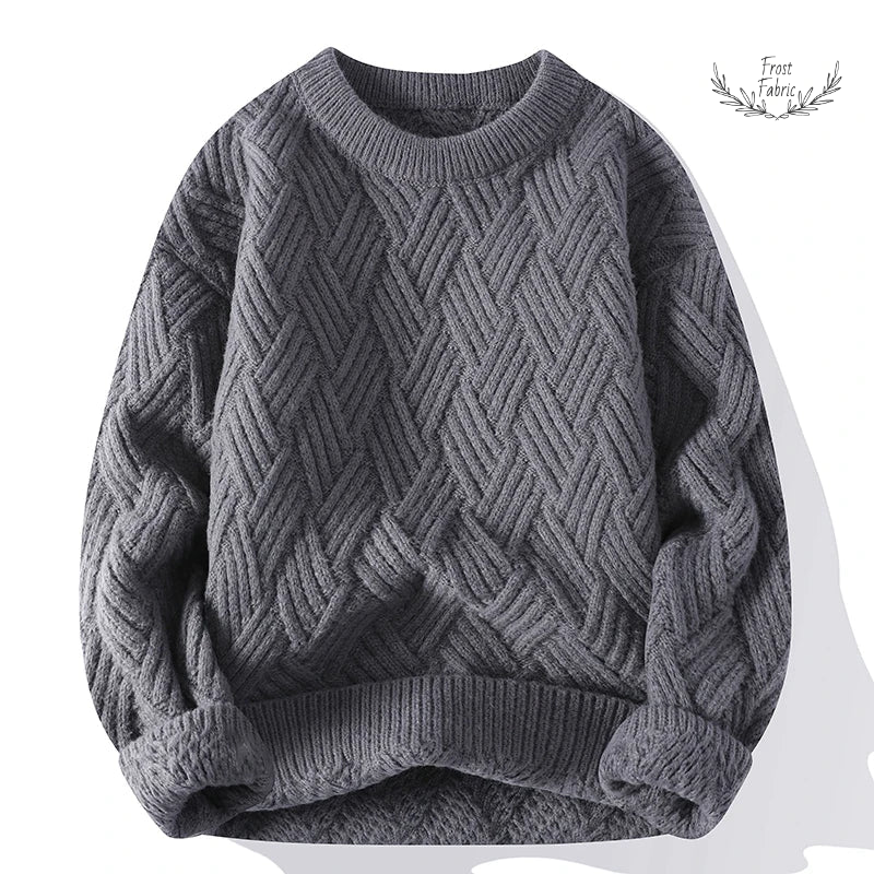 Men's Cozy O-Neck Knit Pullover Sweater - Warm Solid Color Casual Fashion