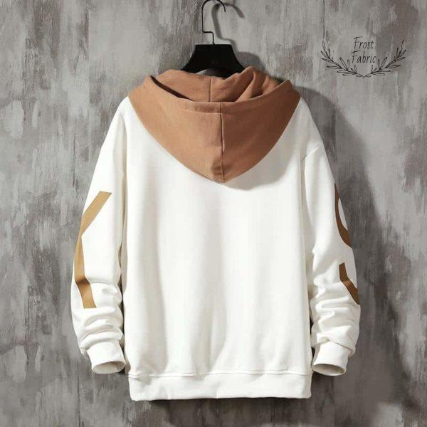 Men's Dual-Tone White Brown Graphic Hoodie - Oversized Streetwear Comfort