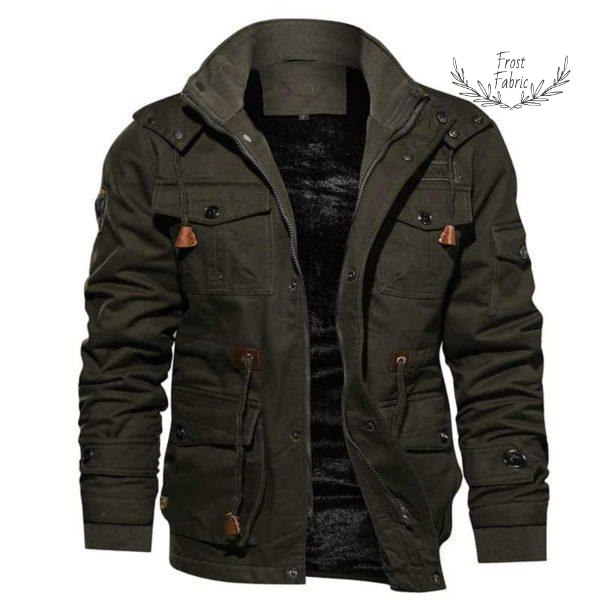 Men's Durable Military-Style Fleece-Lined Winter Warm Cargo Utility Jacket