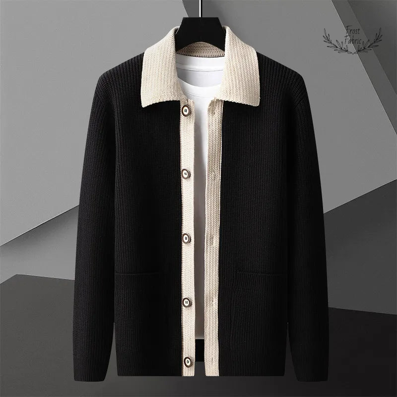 Men's Fashion Spliced Knitted Cardigan Sweater Coat with Exquisite Pockets