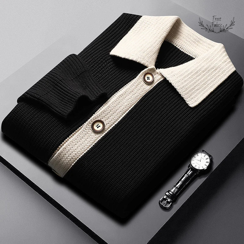 Men's Fashion Spliced Knitted Cardigan Sweater Coat with Exquisite Pockets