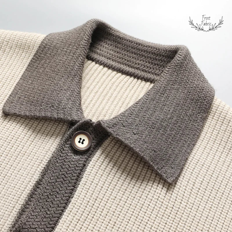 Men's Fashion Spliced Knitted Cardigan Sweater Coat with Exquisite Pockets