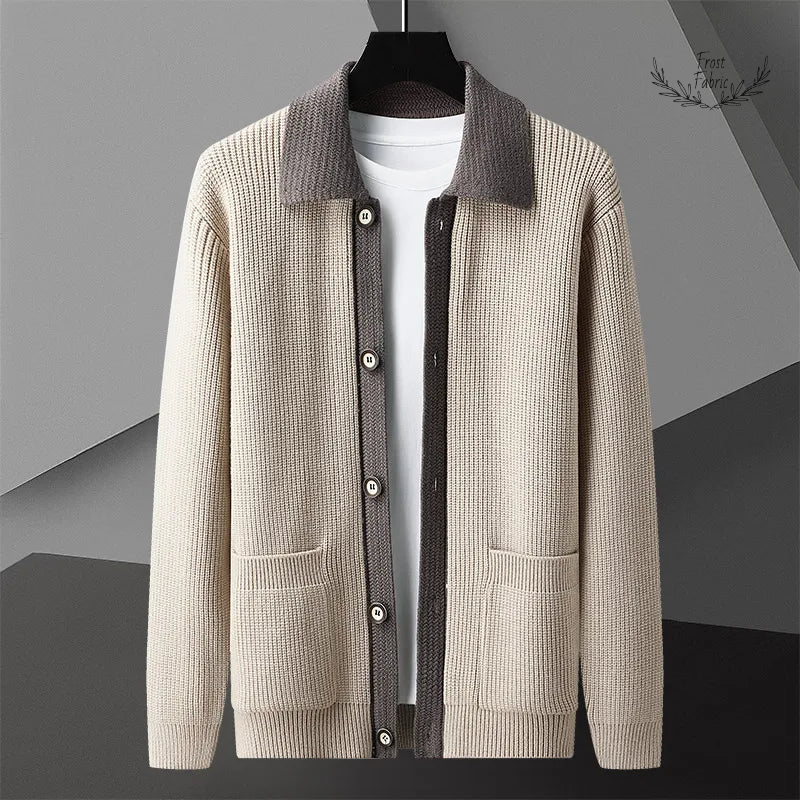 Men's Fashion Spliced Knitted Cardigan Sweater Coat with Exquisite Pockets