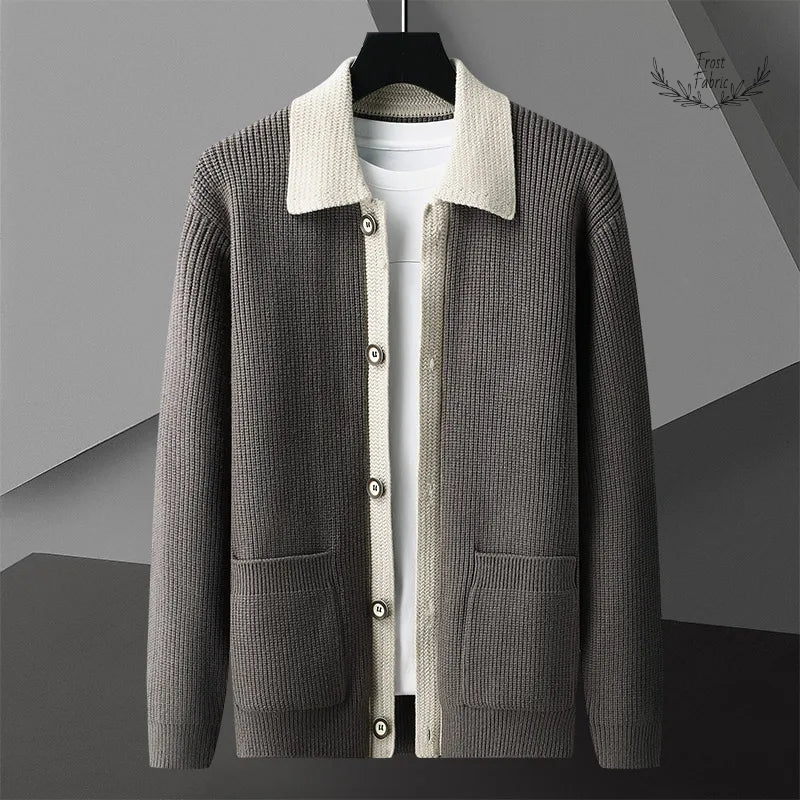 Men's Fashion Spliced Knitted Cardigan Sweater Coat with Exquisite Pockets