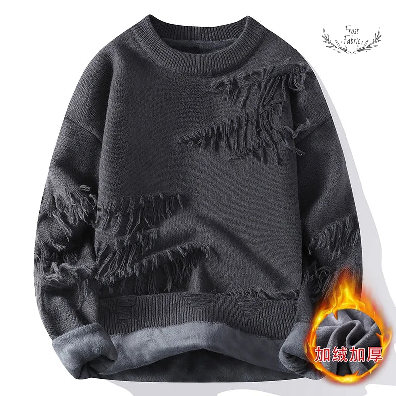 Men's Fashion Streetwear Knitted Fleece Pullover Sweater - Warm Loose Casual O-Neck