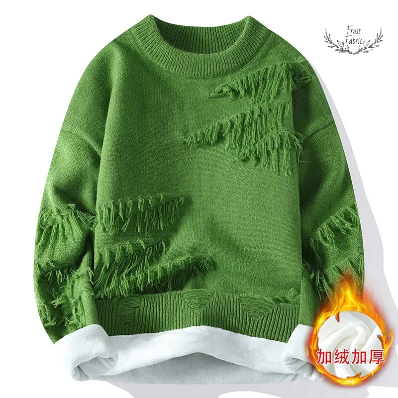 Men's Fashion Streetwear Knitted Fleece Pullover Sweater - Warm Loose Casual O-Neck