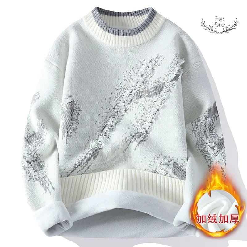 Men's Fashion Streetwear Knitted Fleece Pullover Sweater - Warm Loose Casual O-Neck