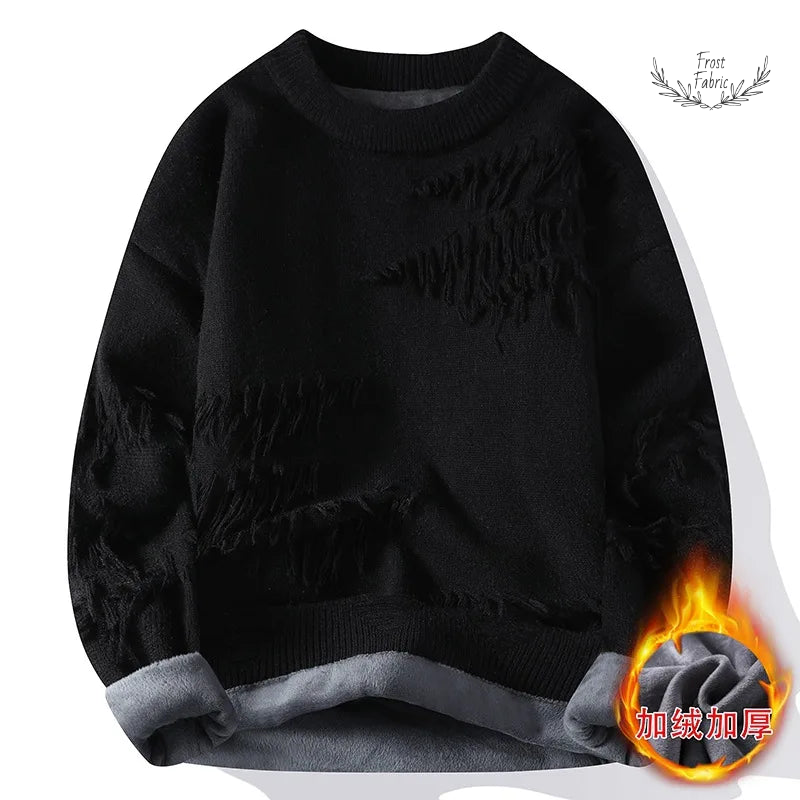 Men's Fashion Streetwear Knitted Fleece Pullover Sweater - Warm Loose Casual O-Neck