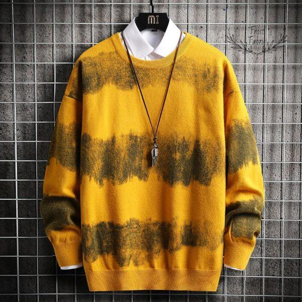 Men's Gradient Knit Winter Sweater: Soft Brushed Stripe Streetwear Pullover