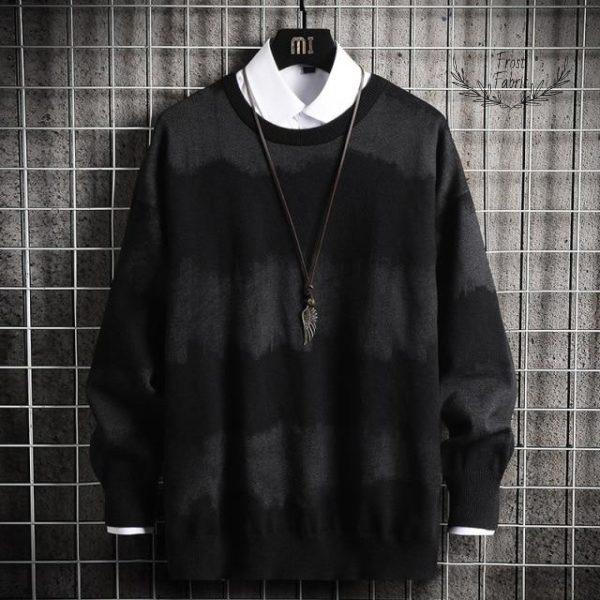 Men's Gradient Knit Winter Sweater: Soft Brushed Stripe Streetwear Pullover