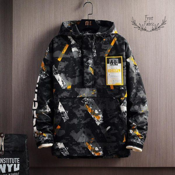 Men's Graphic Camo Anorak Jacket: Warm Winter Streetwear Pullover Coat