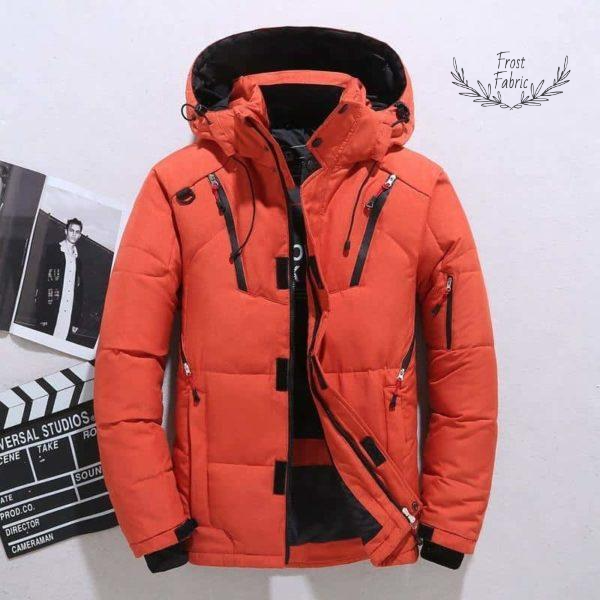 Men's Heavyweight Puffer Jacket: Waterproof, Thermal, Hooded, Orange Winter Coat