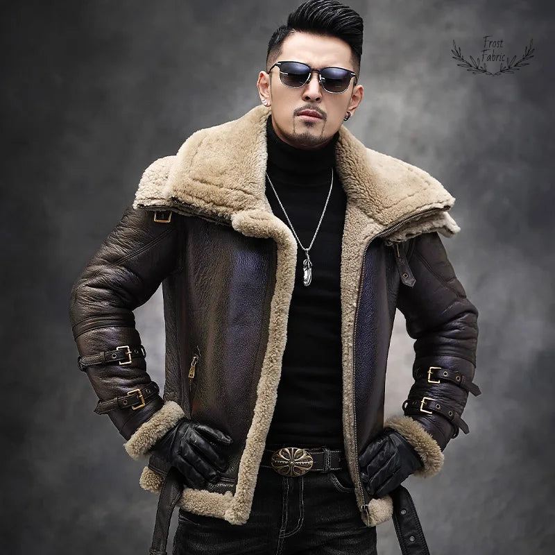 Men's Heritage Dark Brown Faux Shearling Aviator Winter Jacket Warm Stylish