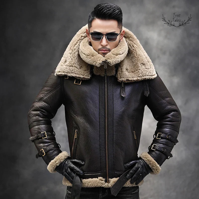 Men's Heritage Dark Brown Faux Shearling Aviator Winter Jacket Warm Stylish