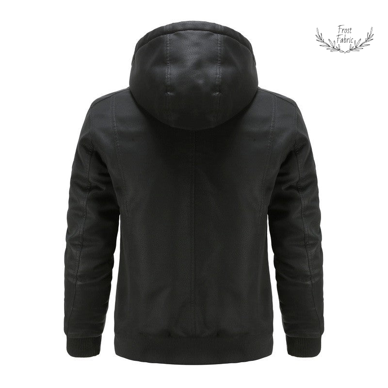 Men's Hooded Faux Leather Quilted Thermal Jacket - Winter Streetwear Coat
