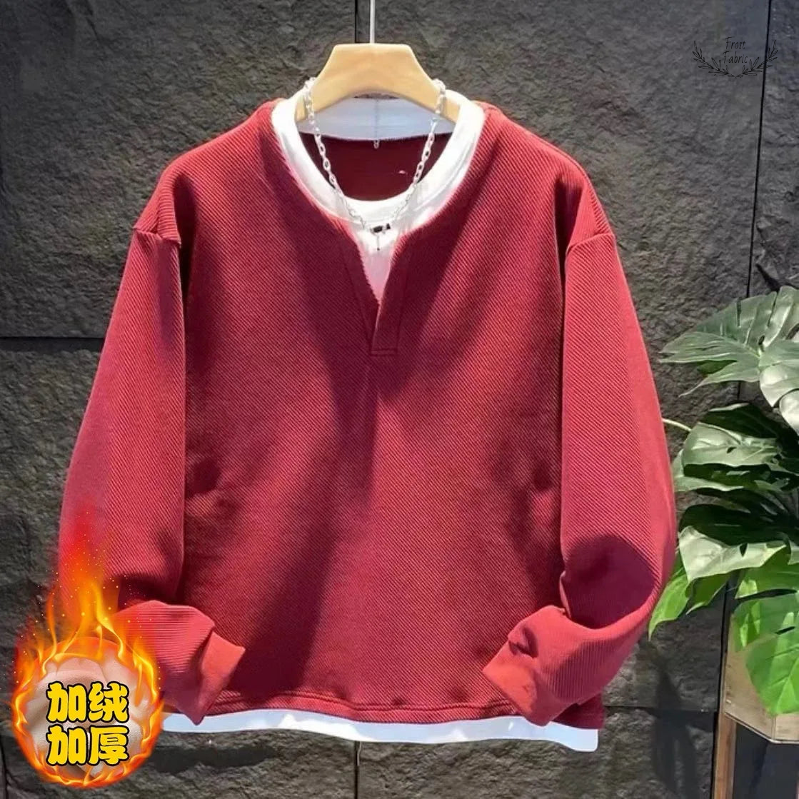 Men's Korean Fashion Fake Two-Piece Pullover Hoodie - Loose Fit Plus Size