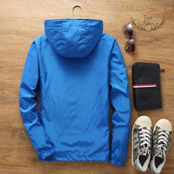 Men's Lightweight Blue Hooded Windbreaker - Casual Outdoor Windproof Jacket