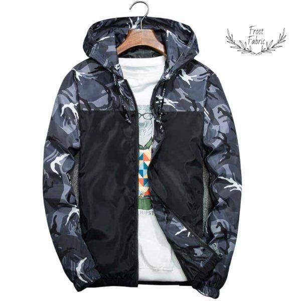 Men's Lightweight Camouflage Hooded Windbreaker Jacket for Outdoor Streetwear Style