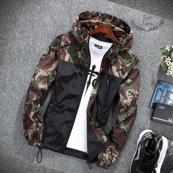 Men's Lightweight Camouflage Windbreaker Jacket Hooded Wind-Resistant Streetwear Coat