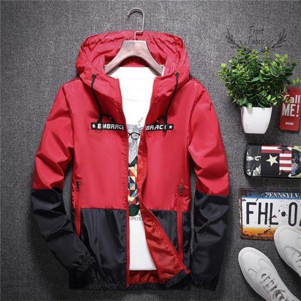 Men's Lightweight Colorblock Windbreaker Jacket - Hooded Full-Zip Streetwear Coat