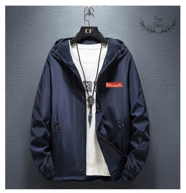 Men's Lightweight Navy Hooded Windbreaker Jacket - Waterproof, Casual, Full-Zip, Versatile