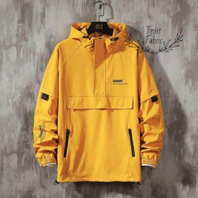 Men's Lightweight Yellow Windbreaker Hoodie: Water-Resistant Street Pullover Jacket