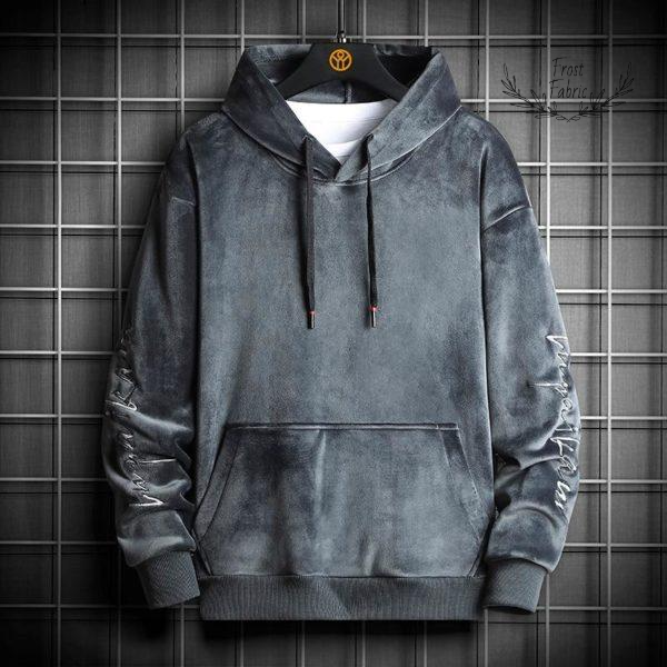 Men's Luxurious Grey Velvet Fleece Hoodie: Ultra-Soft, Plush Comfort Pullover