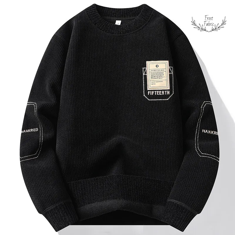 Men's Luxury Fleece-Lined Embroidered Hoodie: Thick Comfortable Winter Pullover