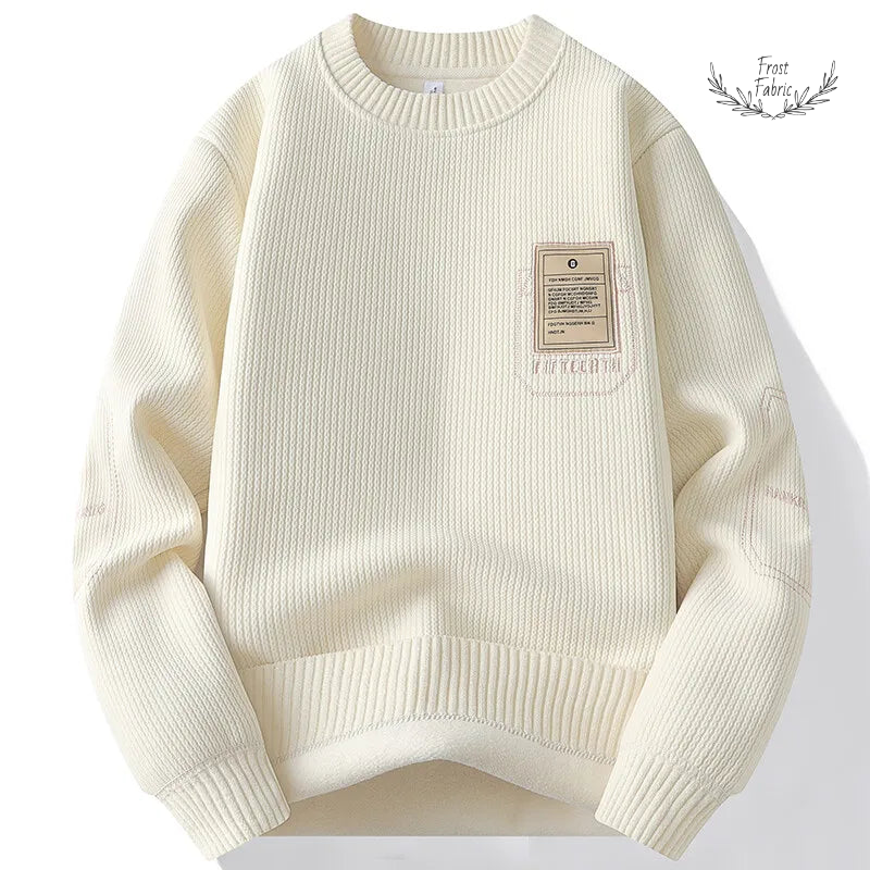 Men's Luxury Fleece-Lined Embroidered Hoodie: Thick Comfortable Winter Pullover