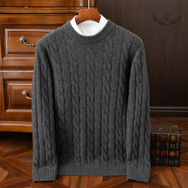 Men's Luxury Jacquard Wool Cashmere Blend Round Collar Sweater