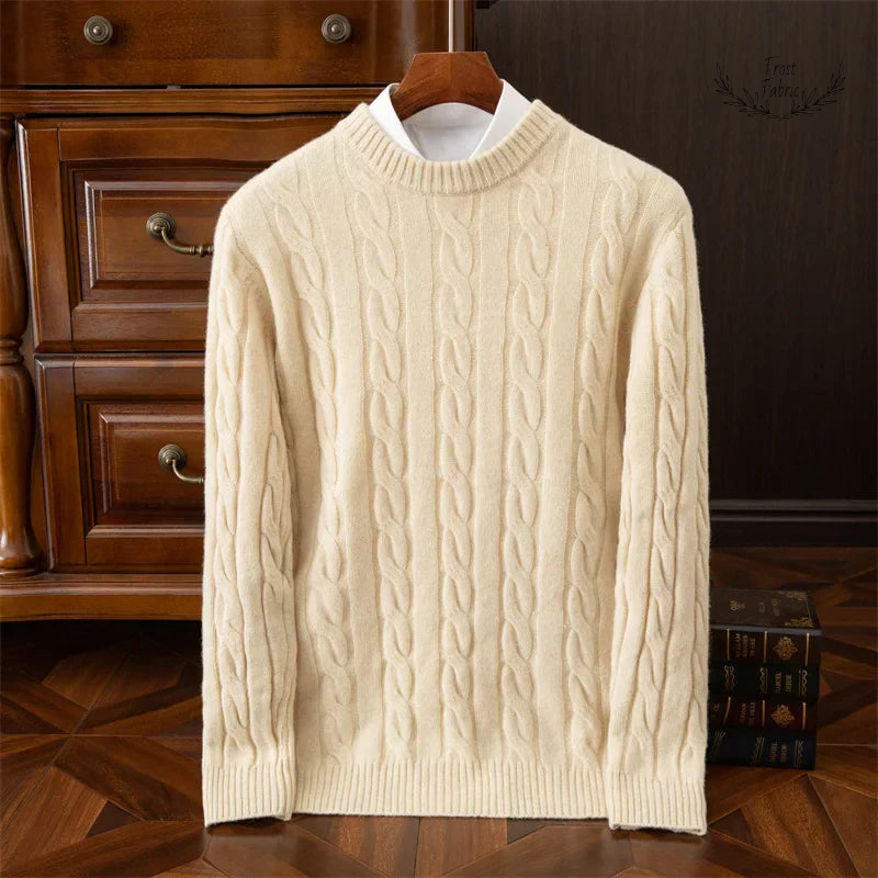 Men's Luxury Jacquard Wool Cashmere Blend Round Collar Sweater