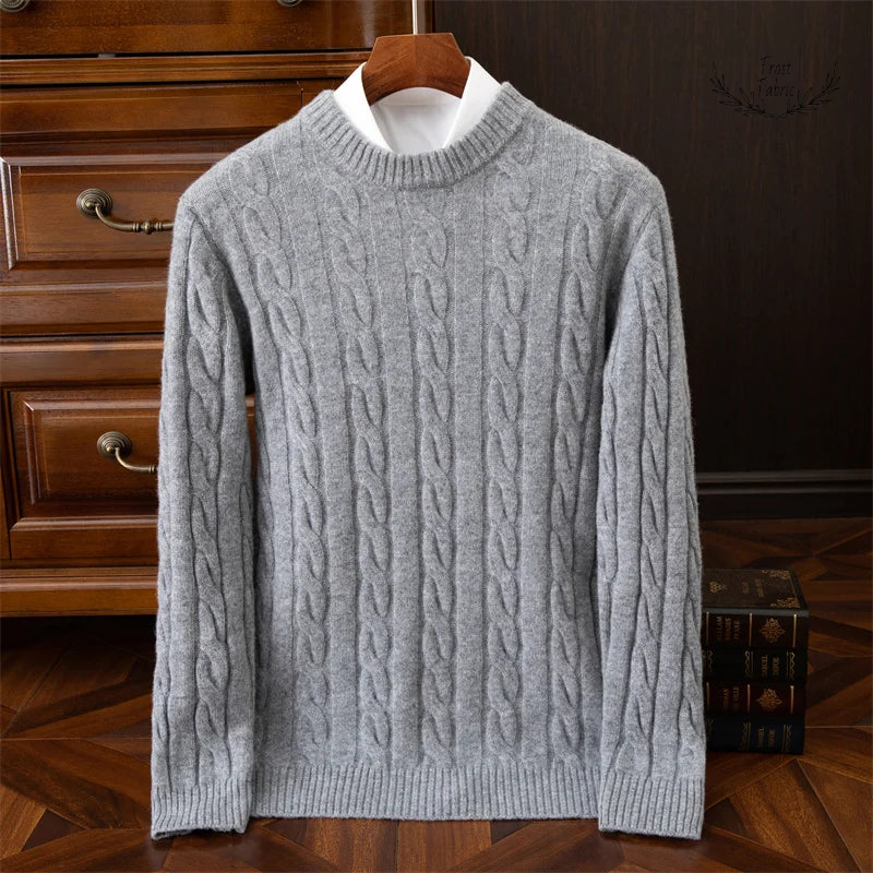 Men's Luxury Jacquard Wool Cashmere Blend Round Collar Sweater