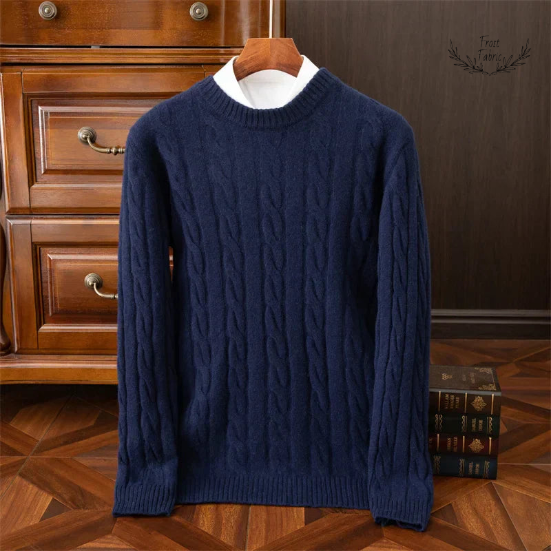Men's Luxury Jacquard Wool Cashmere Blend Round Collar Sweater