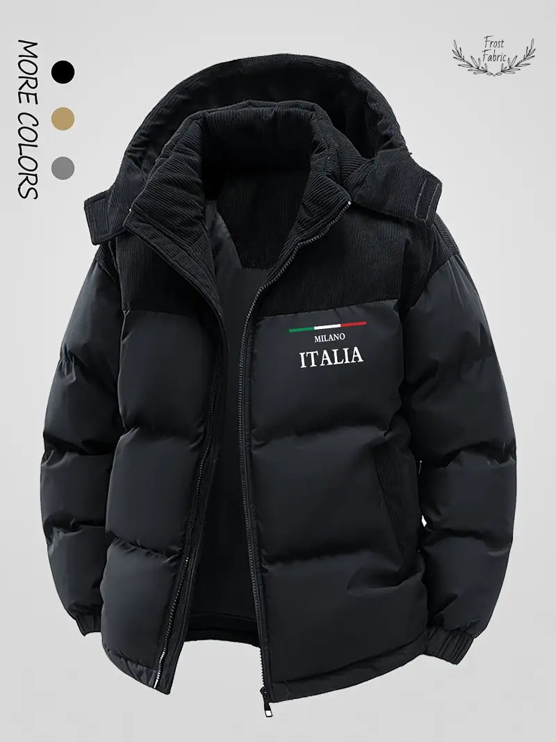 Men's Milano Italia Corduroy Panel Puffer Jacket with Detachable Hood