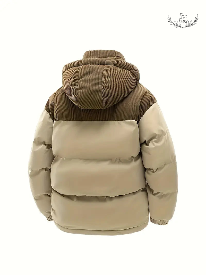Men's Milano Italia Corduroy Panel Puffer Jacket with Detachable Hood